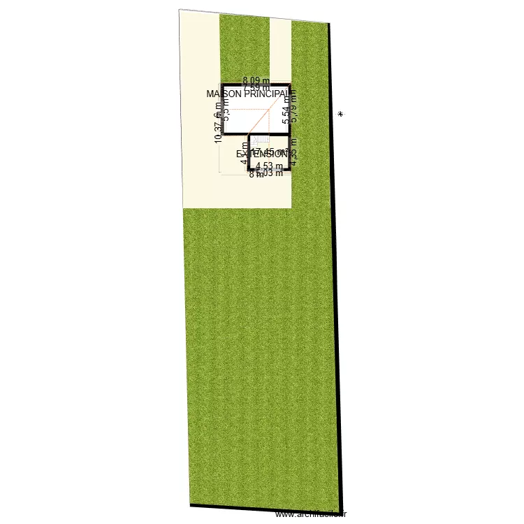 vue dessus. Plan de 1  et 17 m²