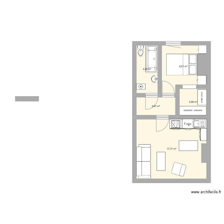 Cla. Plan de 5 pièces et 36 m2