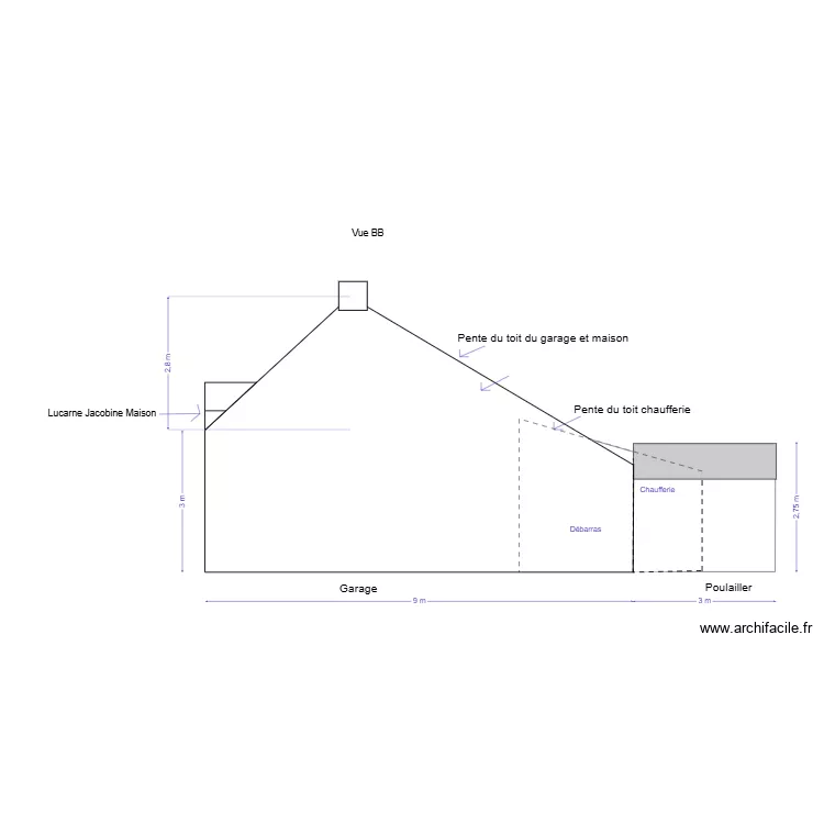 Vue de droite - Vue BB Vieux Four Velux. Plan de 