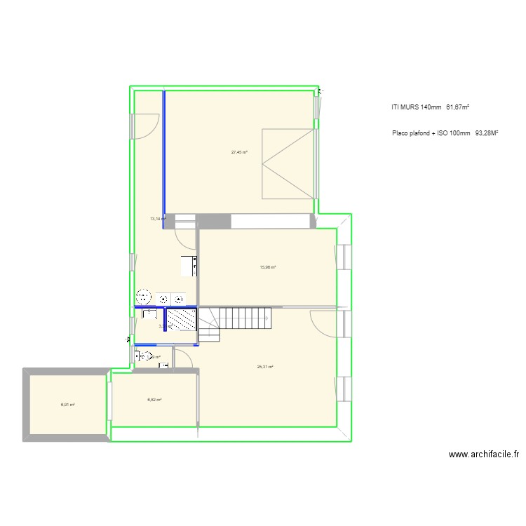 YOANN JOUANNO ISOLATION et PLACO. Plan de 8 pièces et 100 m2