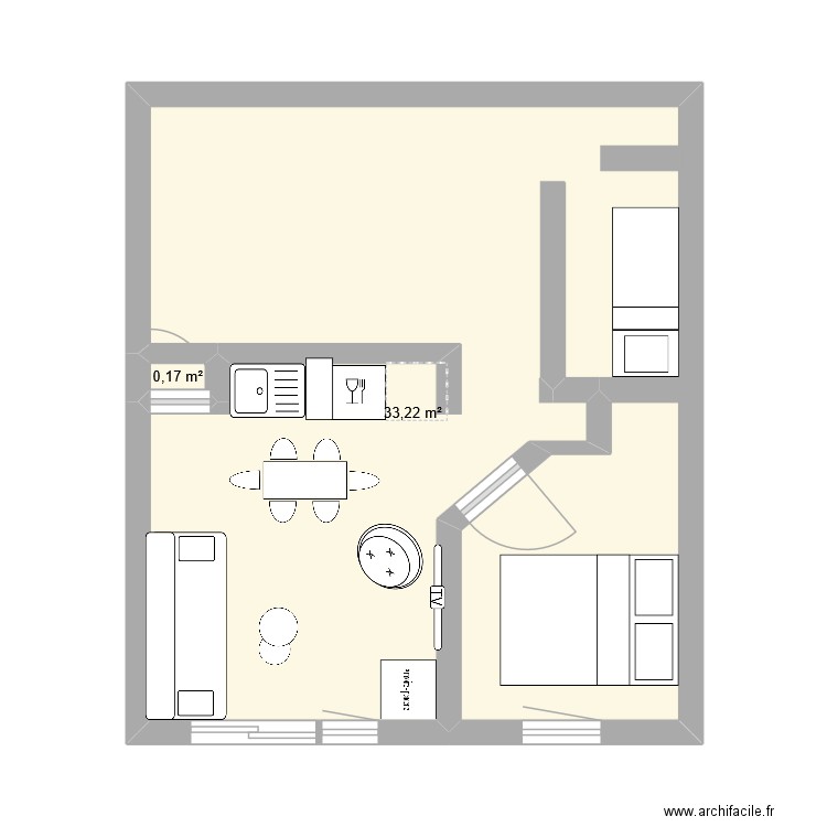 Chamrousse. Plan de 2 pièces et 33 m2