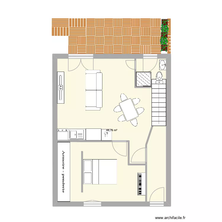 T2 quai poult. Plan de 1 pièce et 49 m²