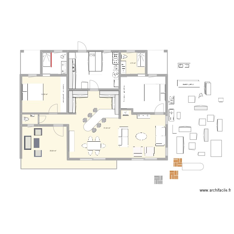 maison 2 douces. Plan de 4 pièces et 91 m2