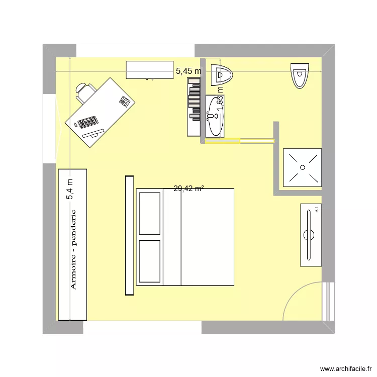 CHAMBRE Me. Plan de 1  et 29 m²