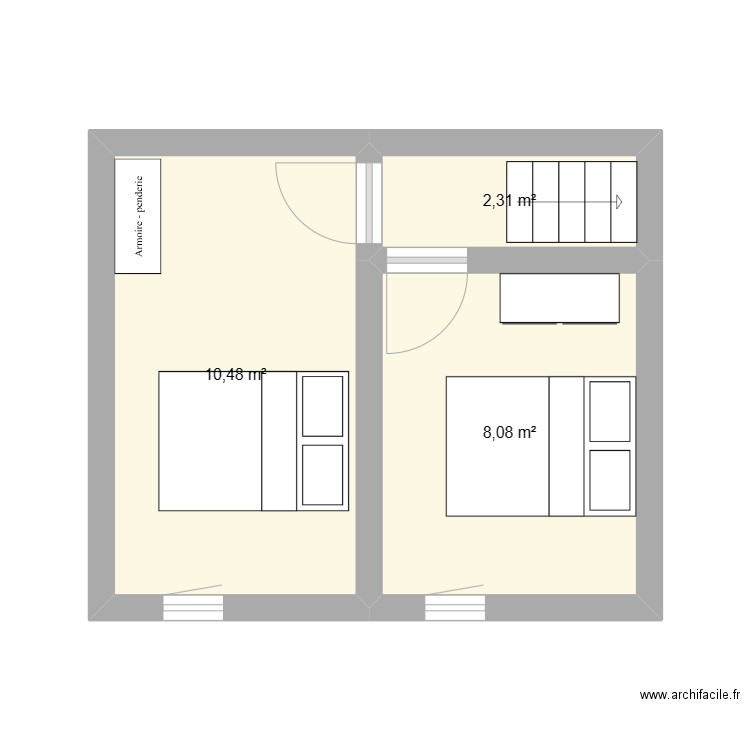 CHAMBRE ETAGE. Plan de 3 pièces et 21 m2