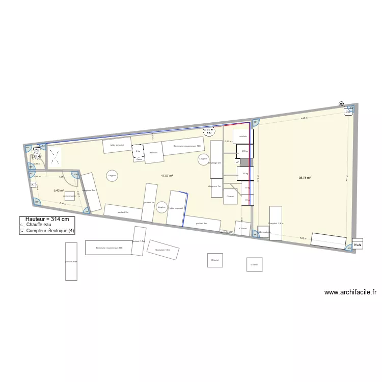 laverie merignac pressing mateo 5. Plan de 4 pièces et 91 m²