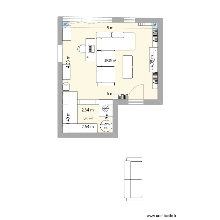 Salon 2. Plan de 2 pièces et 24 m2