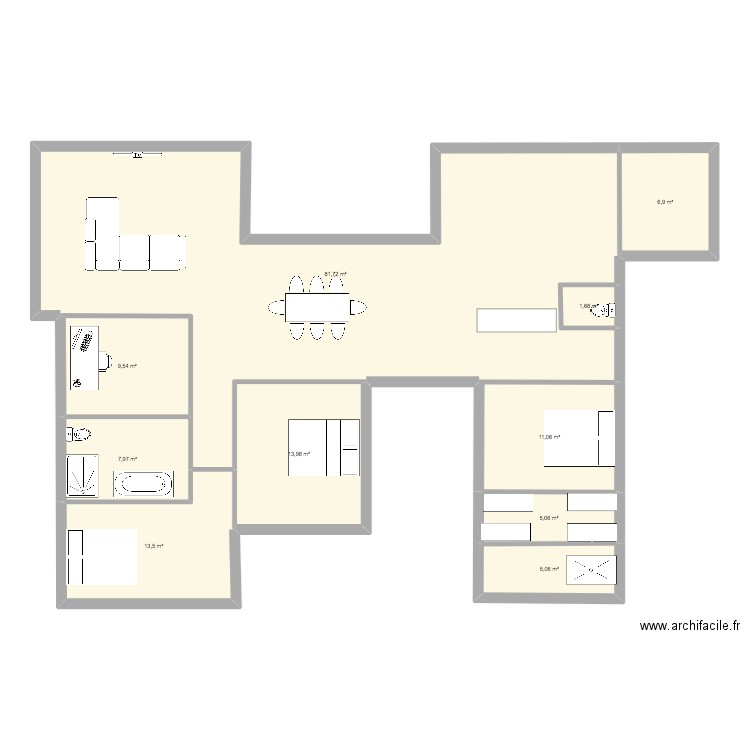 Maison H 1. Plan de 10 pièces et 156 m2