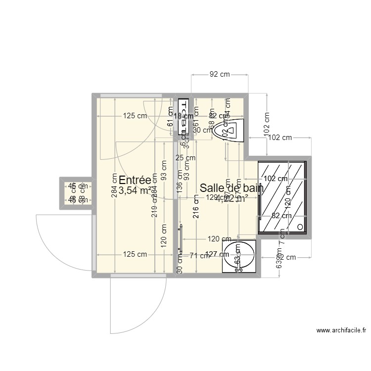 Entrée+Sdb app 401 Massy. Plan de 4 pièces et 8 m2