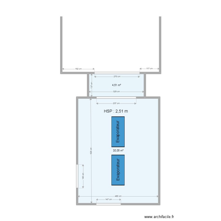 Chambre froide expé Clichy. Plan de 2 pièces et 35 m2