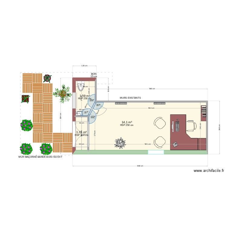 KATIA OKAT. Plan de 3 pièces et 17 m2