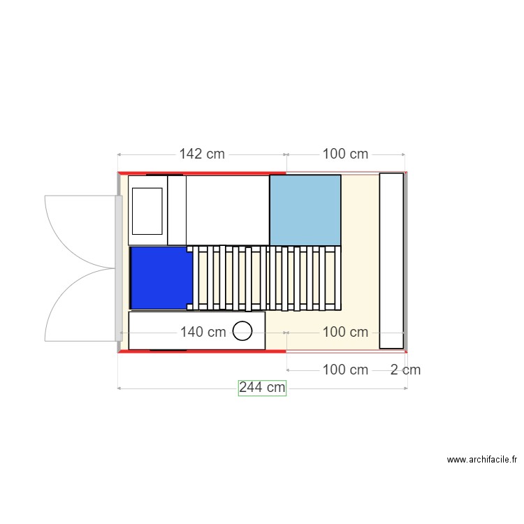 van. Plan de 1 pièce et 4 m2