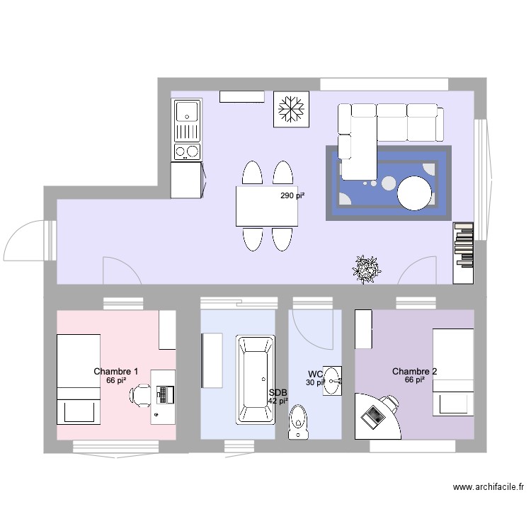 Appartement 2. Plan de 5 pièces et 46 m2