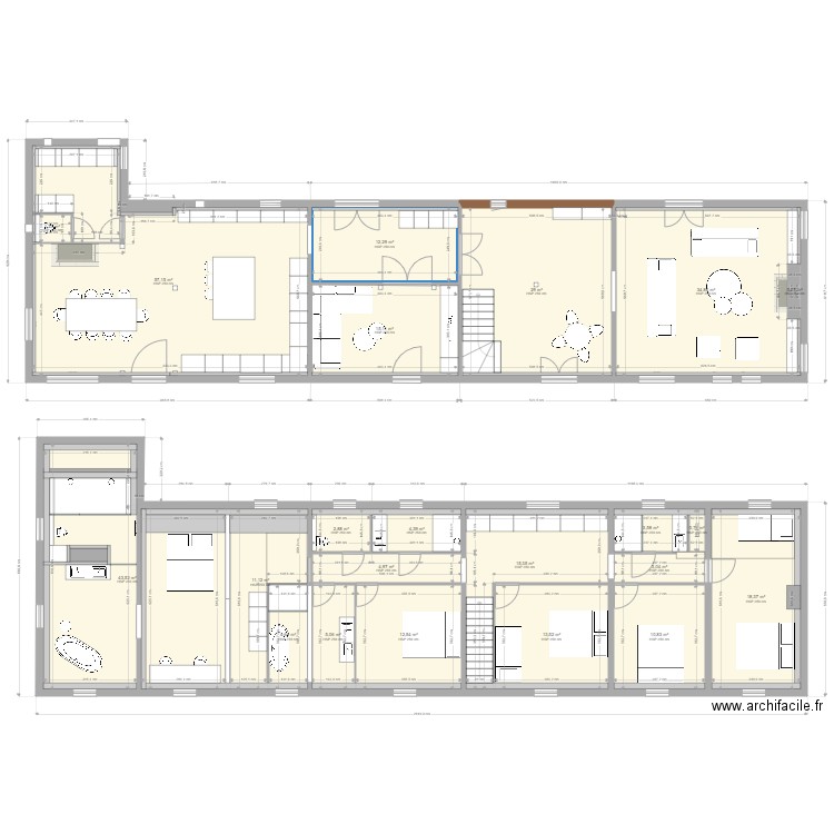 Norolles modifié 1. Plan de 22 pièces et 305 m2