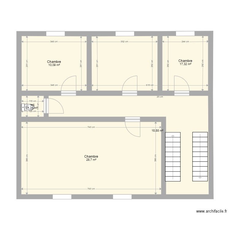 Deuxième étage Chaudfontaine. Plan de 5 pièces et 76 m2