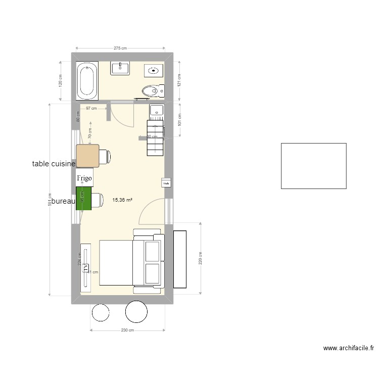 studio st laurent bureau. Plan de 2 pièces et 19 m2