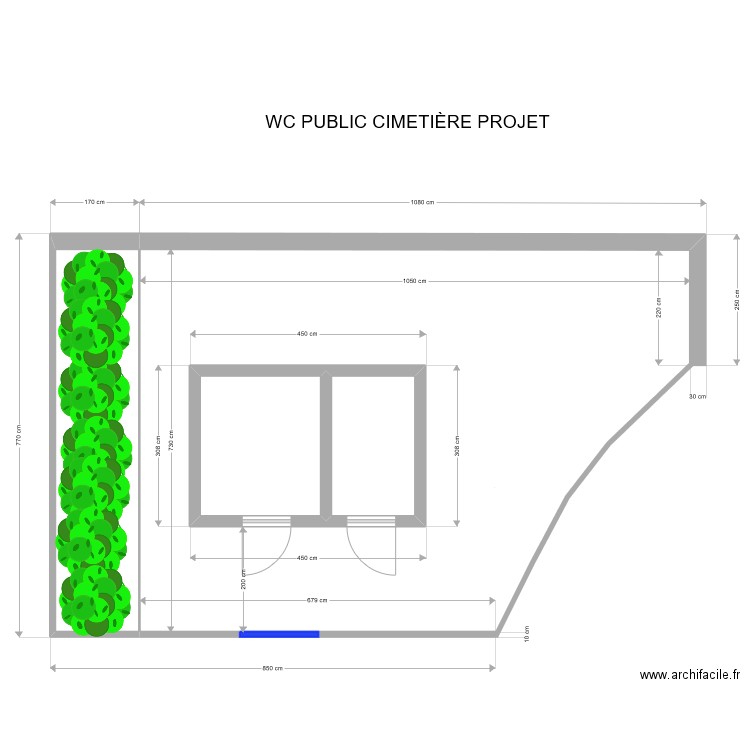 WC PUBLIC CIMETIERE PROJET Maçonnerie. Plan de 3 pièces et 22 m2