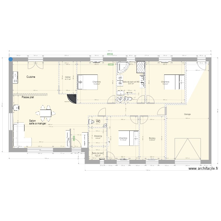 plan maison ménilière 2 avec meubles. Plan de 0 pièce et 0 m2