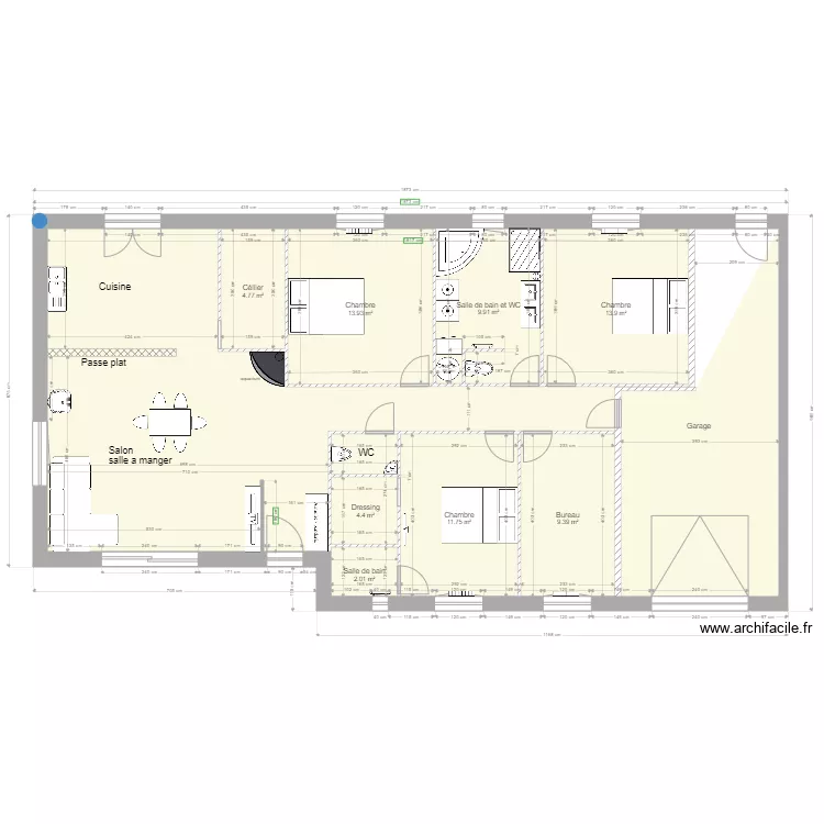 plan maison m&eacute;nili&egrave;re 2 avec meubles. Plan de 