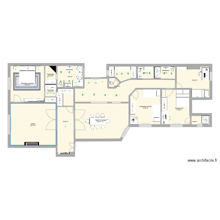 Appartement campagne première plan électrique. Plan de 13 pièces et 150 m2