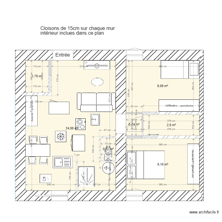 La gob 9. Plan de 7 pièces et 49 m2