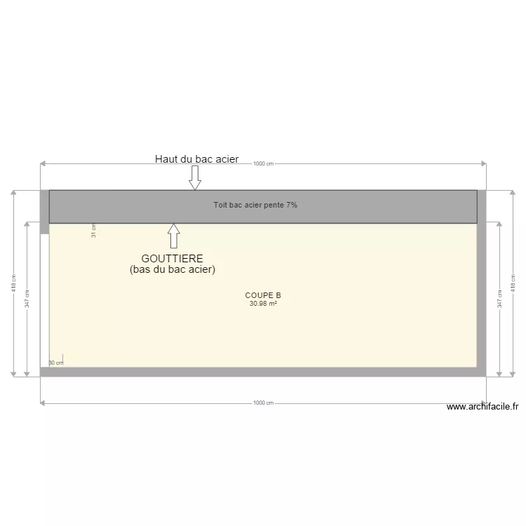 10 x 10 Coupe B. Plan de 