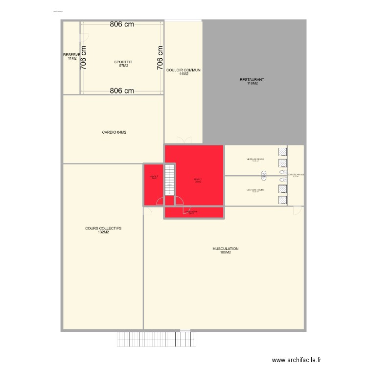 plan mezzanine gymfit. Plan de 0 pièce et 0 m2