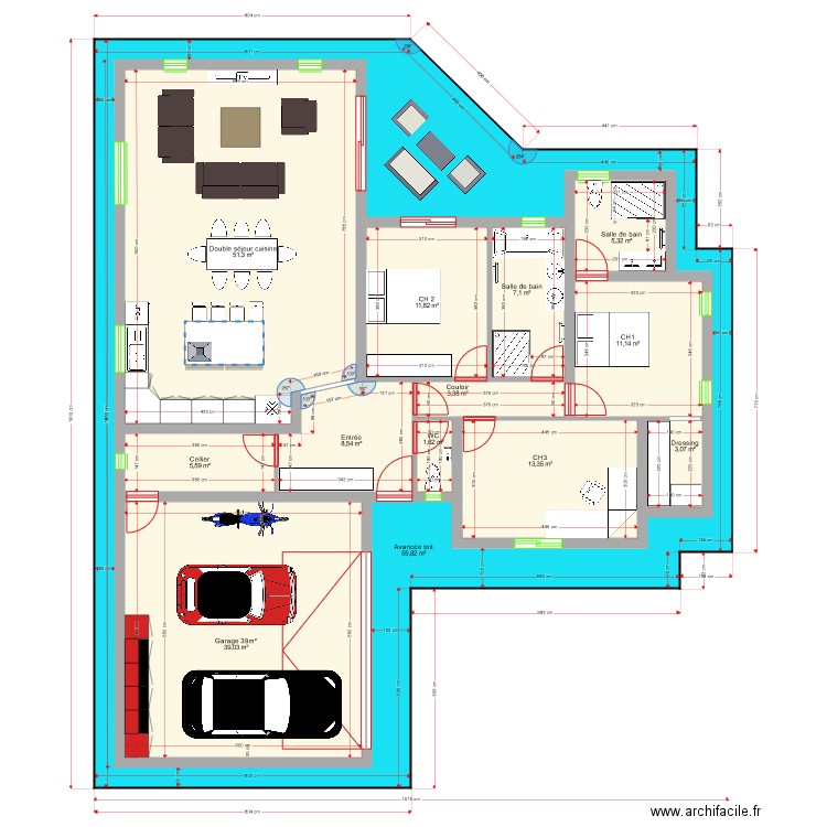 Plan Perso 122 m2  . Plan de 0 pièce et 0 m2