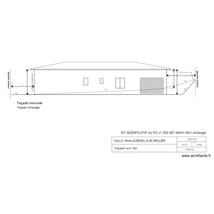 Facade nord-est . Plan de 