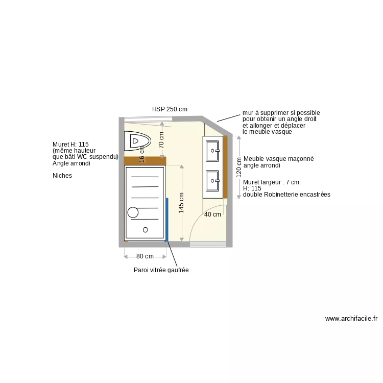 Salle de bain des Filles. Plan de 