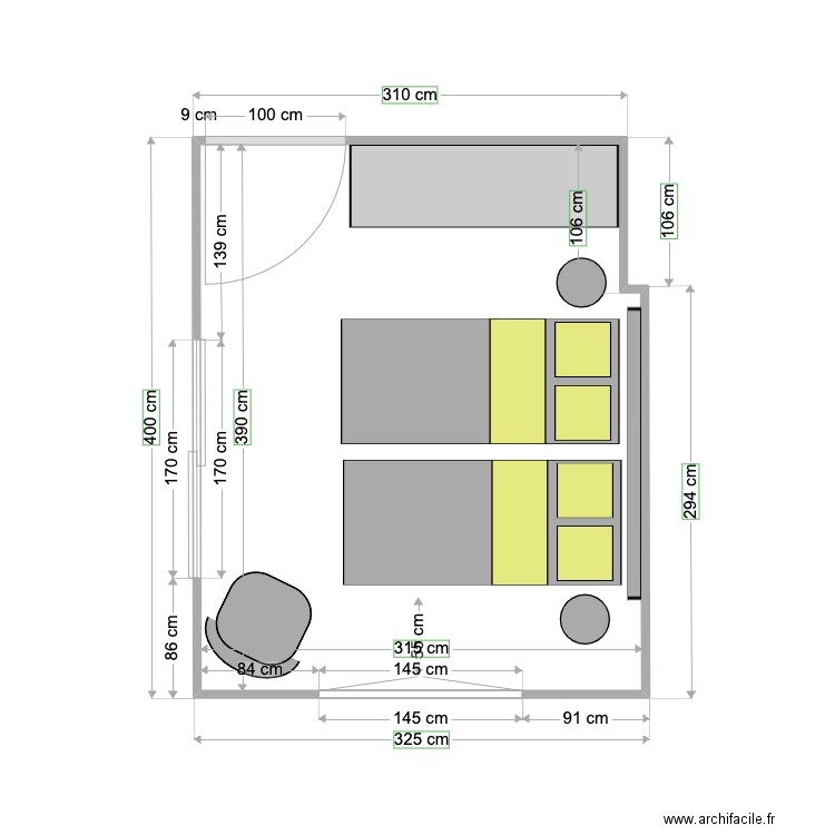 Chambre N°3.2(DOUBLE). Plan de 1 pièce et 12 m2