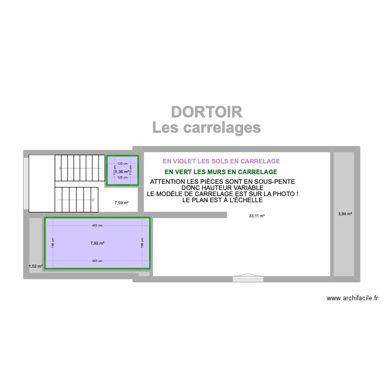 DORTOIR Les carrelages. Plan de 6 pièces et 55 m2