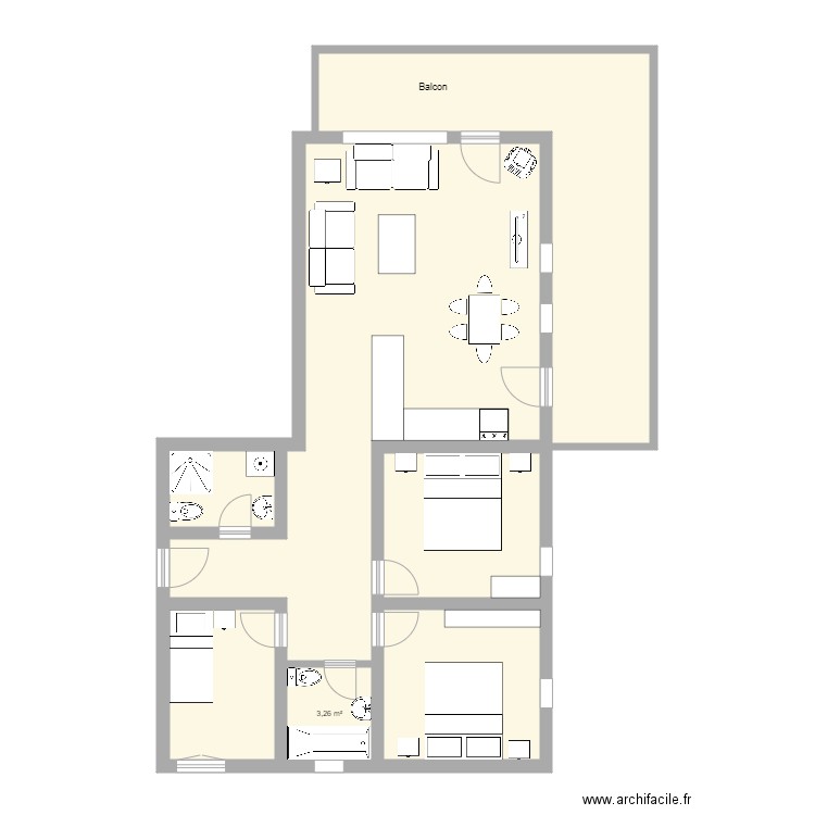 Trèfle à Quatre. Plan de 7 pièces et 95 m2