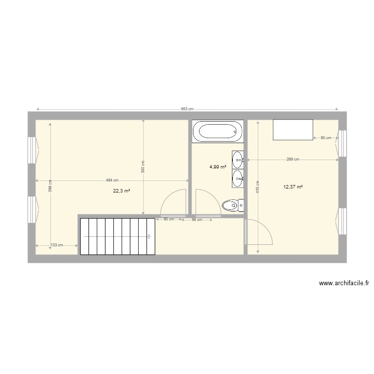 MuretBarry2. Plan de 3 pièces et 40 m2