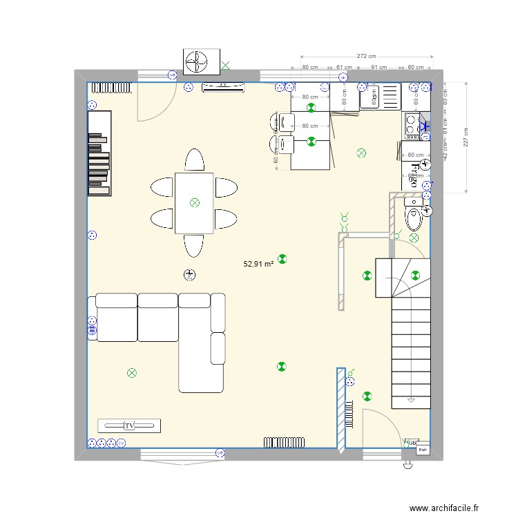 RDC - Maison TIRAUX ELEC. Plan de 1 pièce et 53 m2