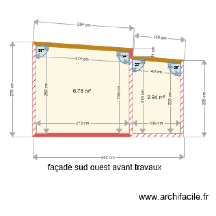 façade sud ouest avant travaux. Plan de 0 pièce et 0 m2 façade sud ouest avant travaux. Plan de 0 pièce et 0 m2