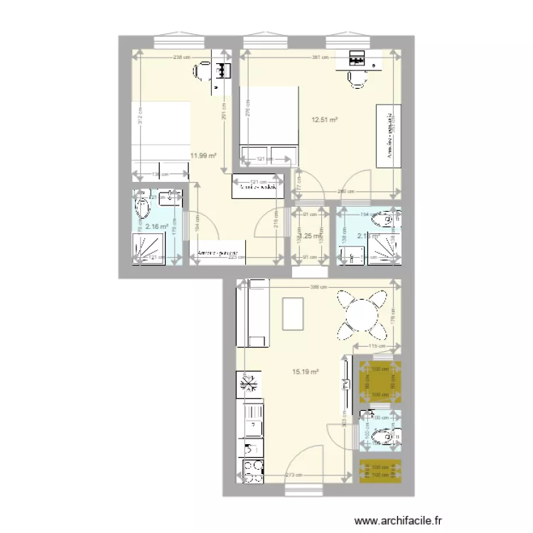 Izabella am&eacute;nag&eacute; 2 chambres 3 wc. Plan de 