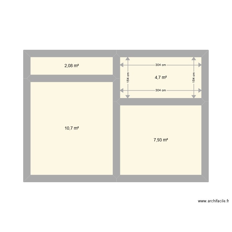Plan petite maison rose. Plan de 4 pièces et 25 m2
