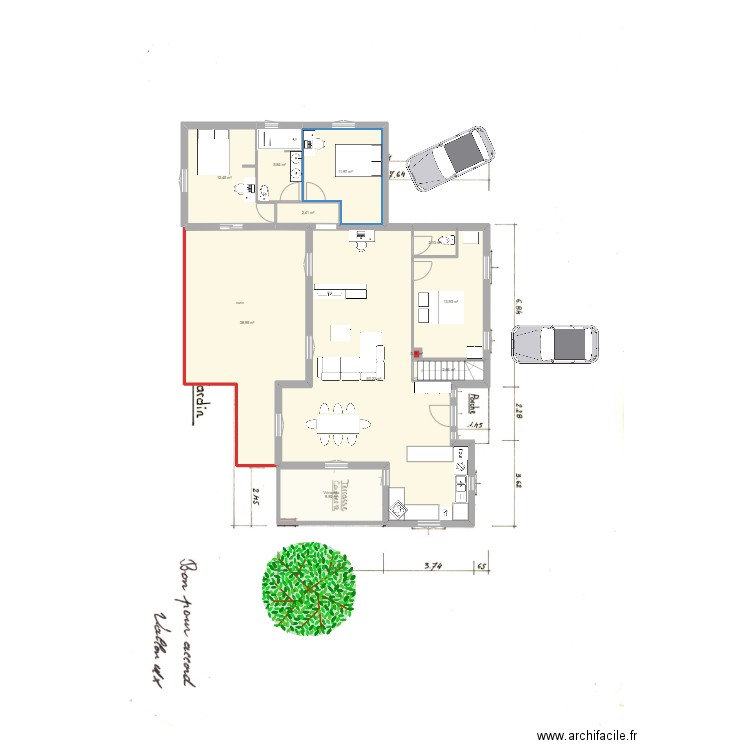 plan maison avec extension V4. Plan de 13 pièces et 208 m2