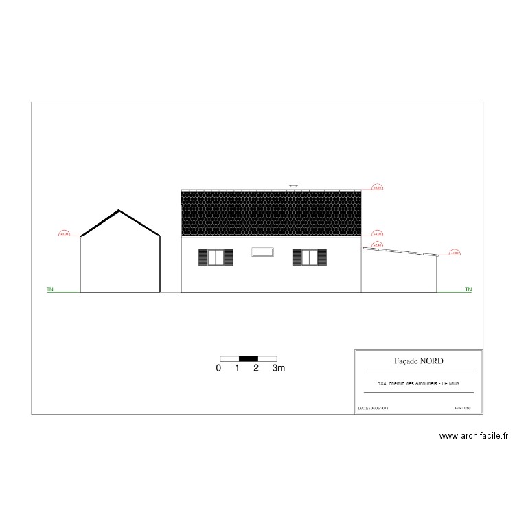 plan de facade nord avant travaux. Plan de 0 pièce et 0 m2