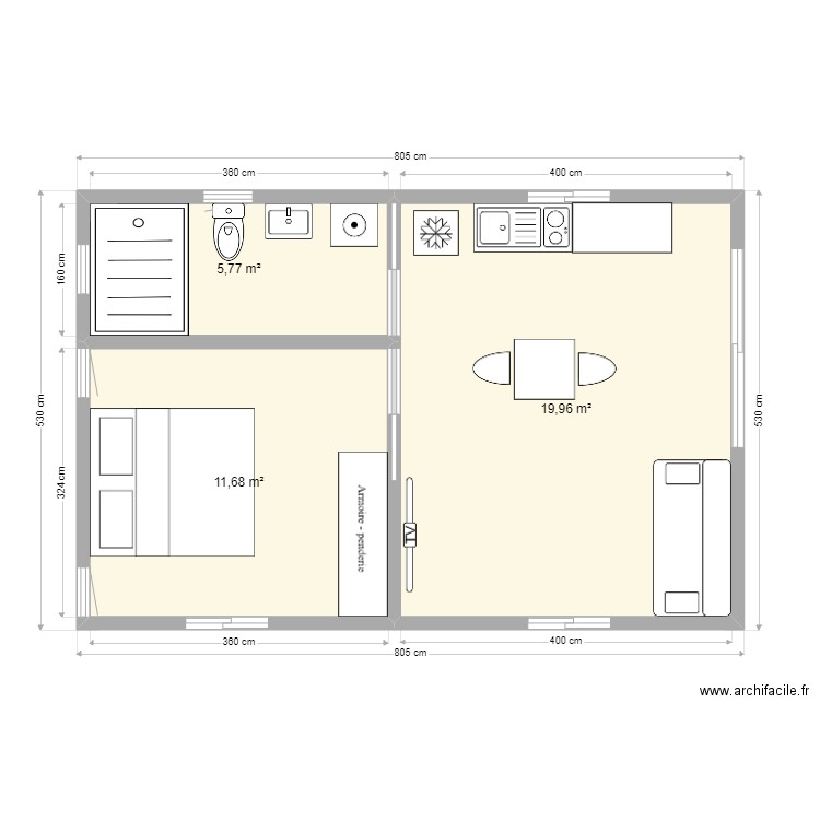 Bungalow 40 m2 Haumi. Plan de 0 pièce et 0 m2