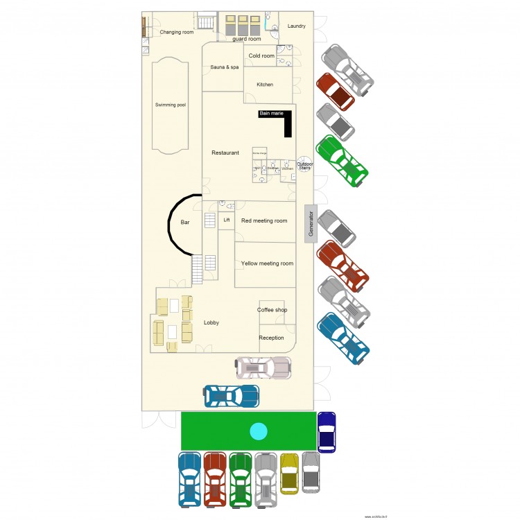 Mirador hotel ground. Plan de 28 pièces et 602 m2