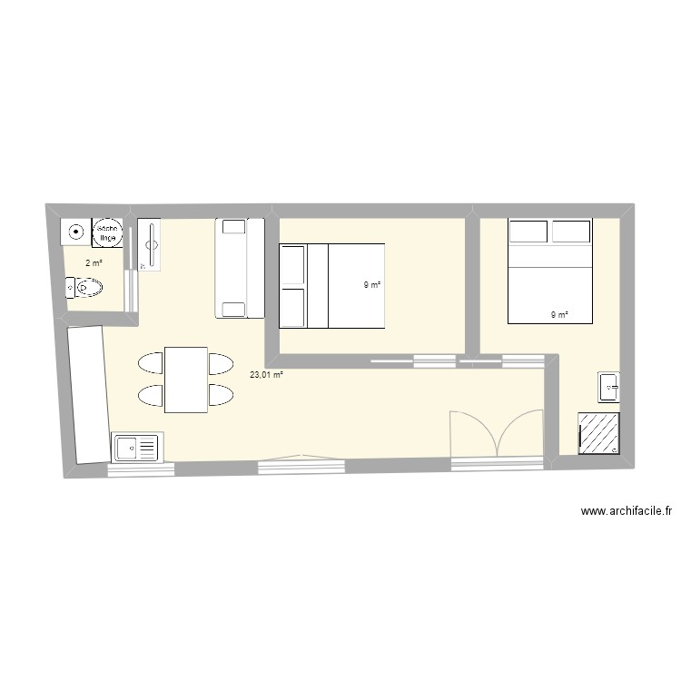 location1. Plan de 4 pièces et 43 m2