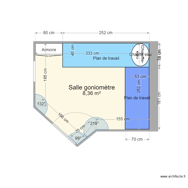 Salle goniomètre. Plan de 1 pièce et 8 m2