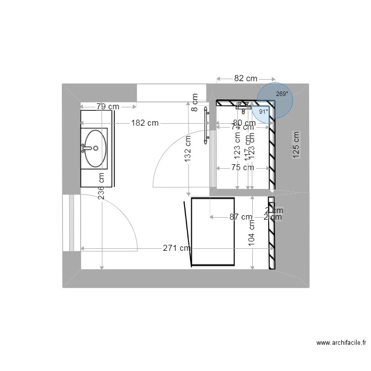 sdb RDC. Plan de 2 pièces et 6 m2