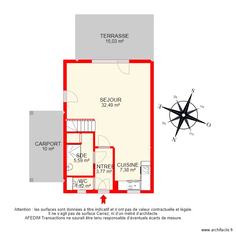 BI12172 - RDC. Plan de 9 pièces et 76 m2