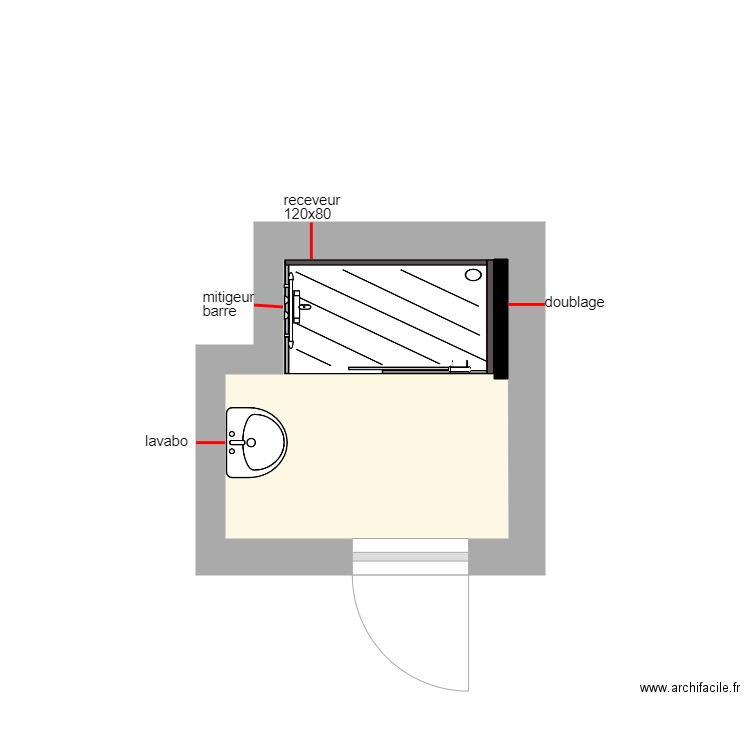 mll. Plan de 1 pièce et 3 m2