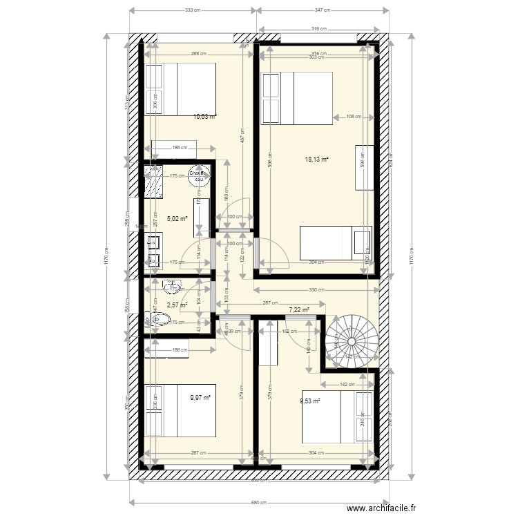 etage sup 66-1(2). Plan de 7 pièces et 63 m2