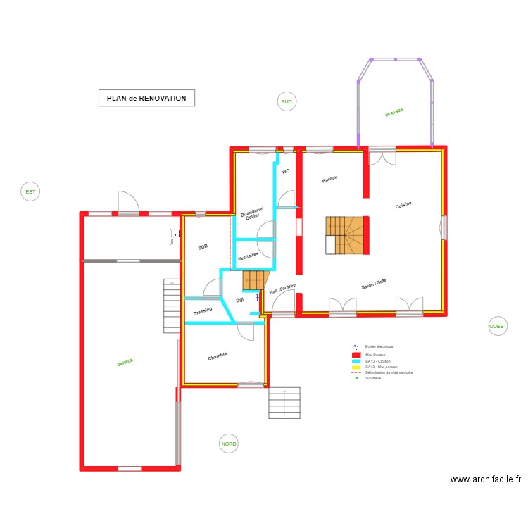 Plan de RENOVATION_Peupliers. Plan de 2 pièces et 16 m2