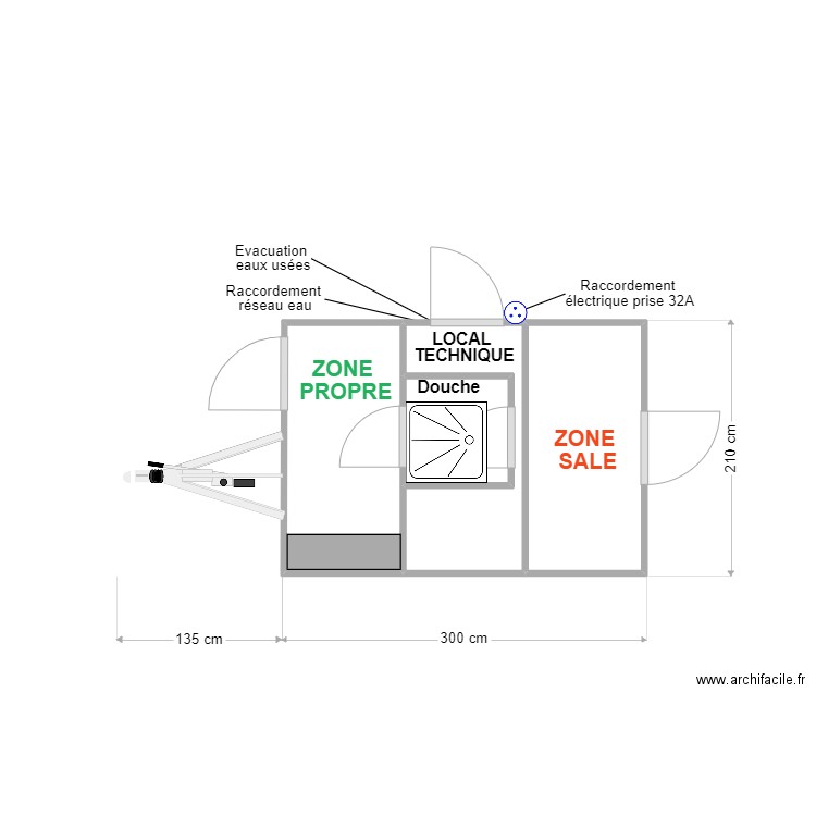 UMD 001 3SAS. Plan de 4 pièces et 6 m2